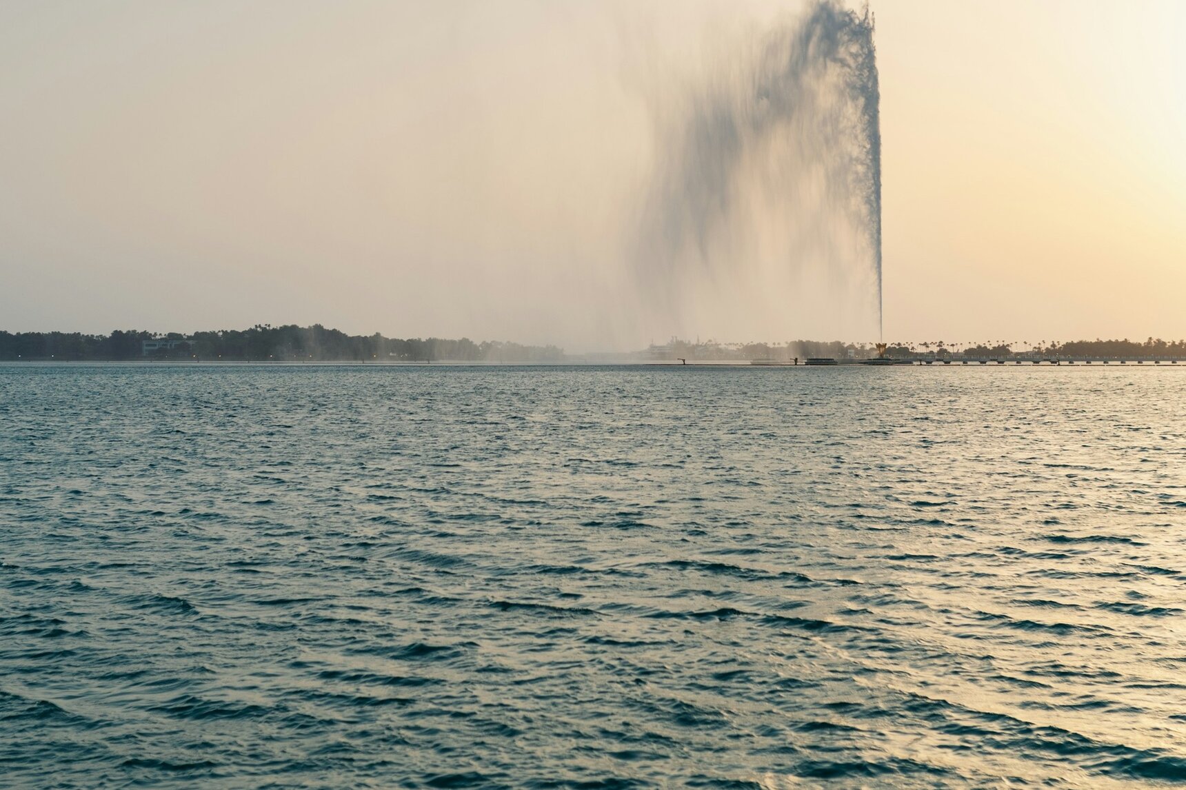 The King Fahd Fountain rising over the Red Sea at sunset, Jeddah