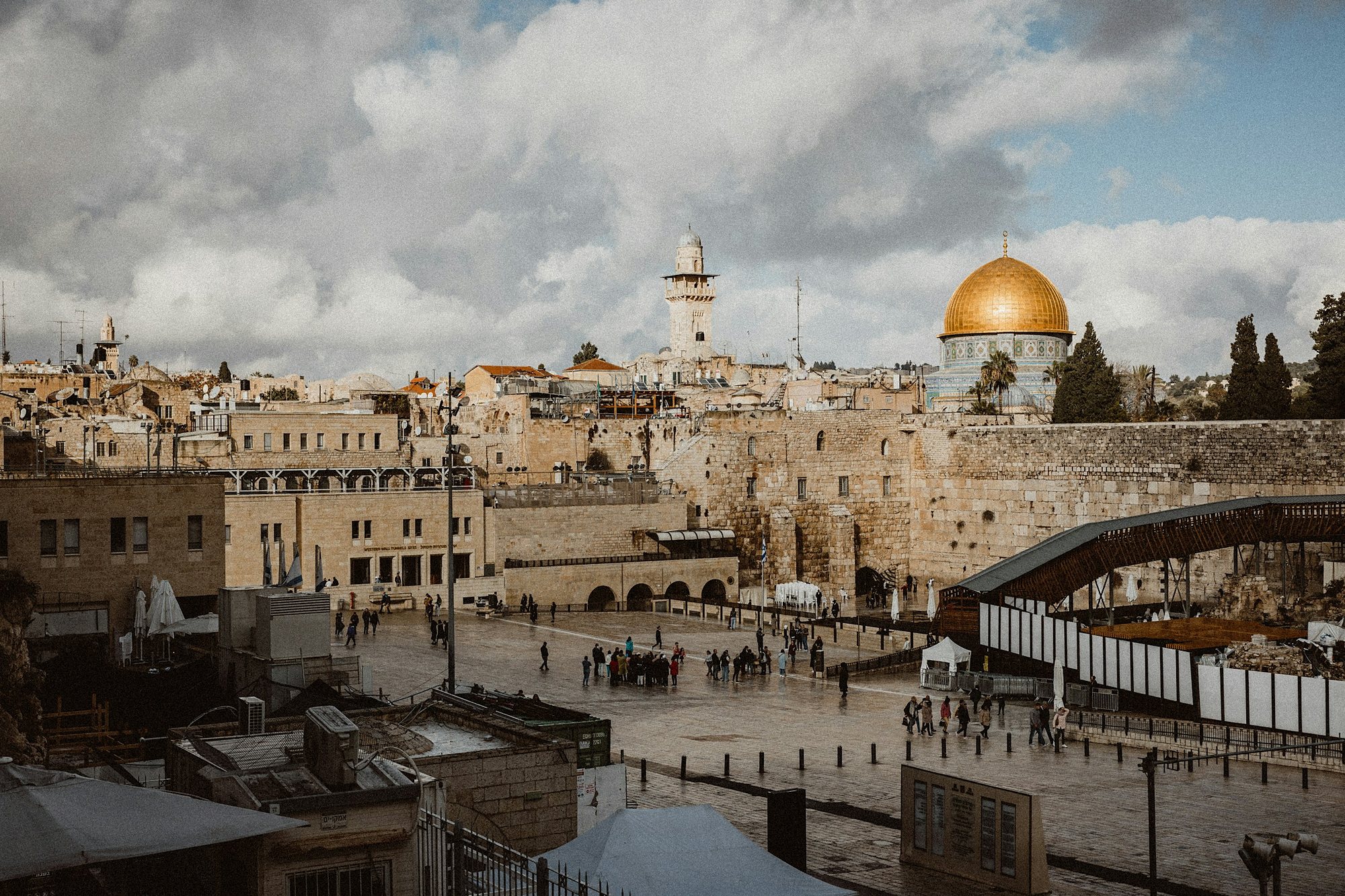 The Dome of the Rock and the Western Wall in the Old City of Jerusalem