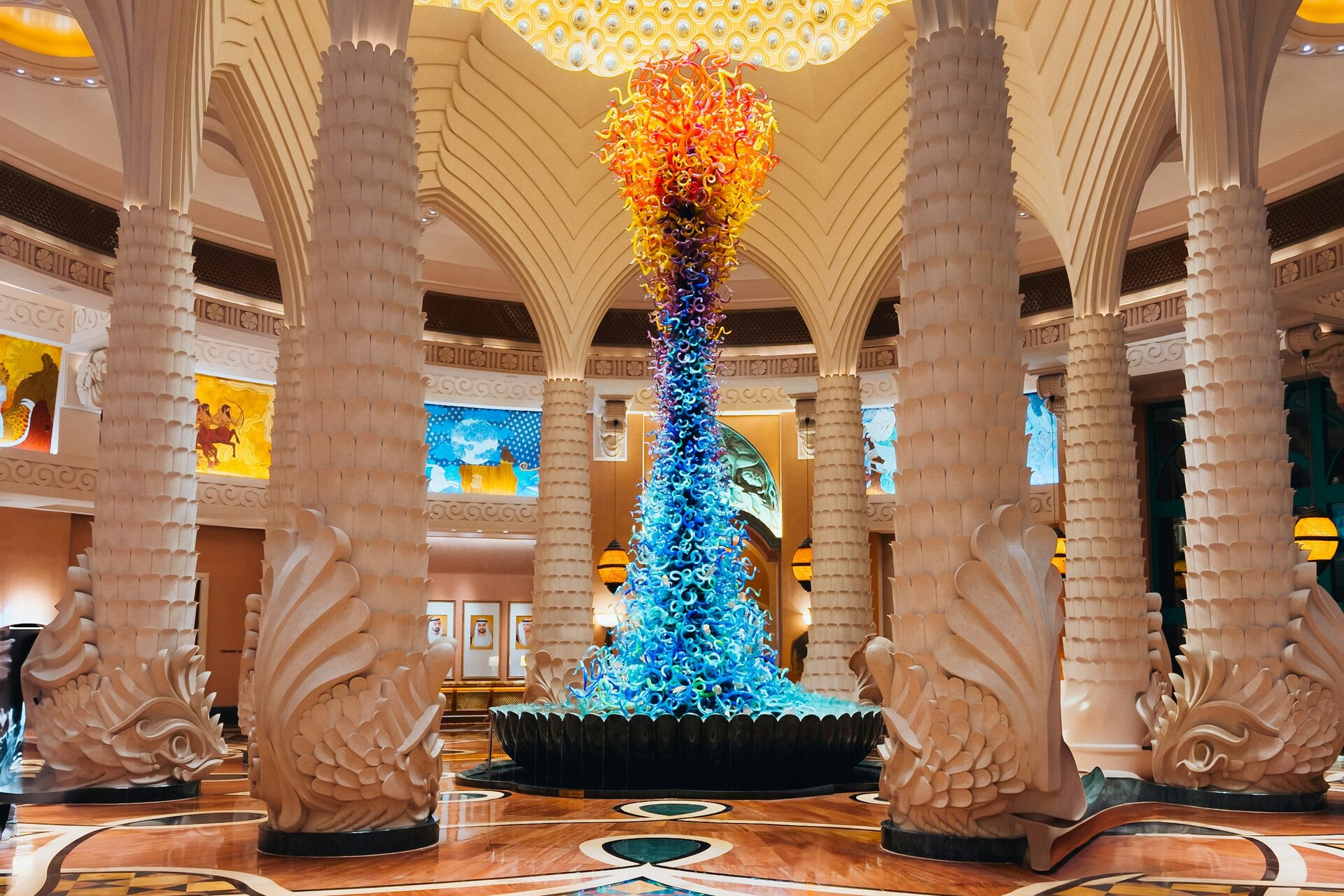 The great glass sculpture in the lobby of Atlantis The Palm, Dubai