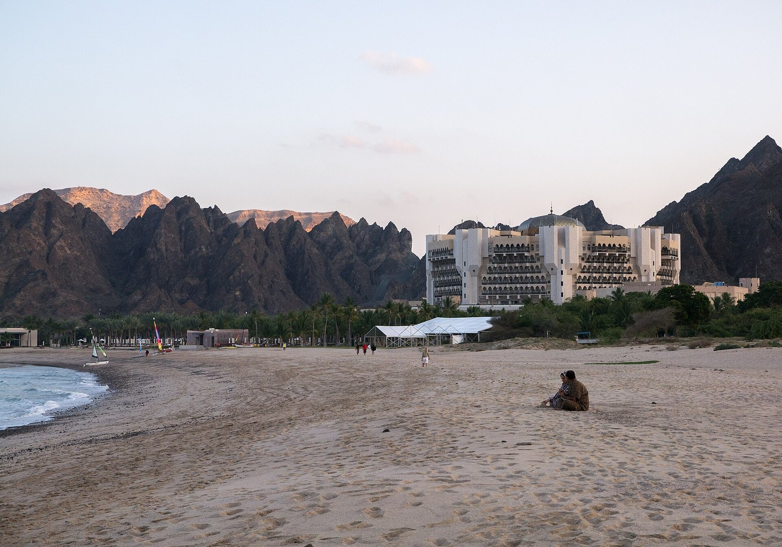 Al Bustan Palace, a Ritz-Carlton Hotel, set on its beach beneath the jagged mountains near Muscat, Oman