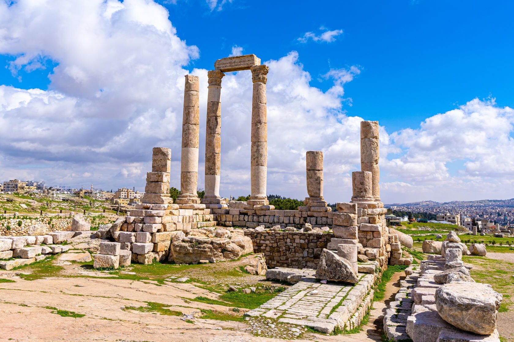 The columns of the Temple of Hercules on the Amman Citadel, above the city