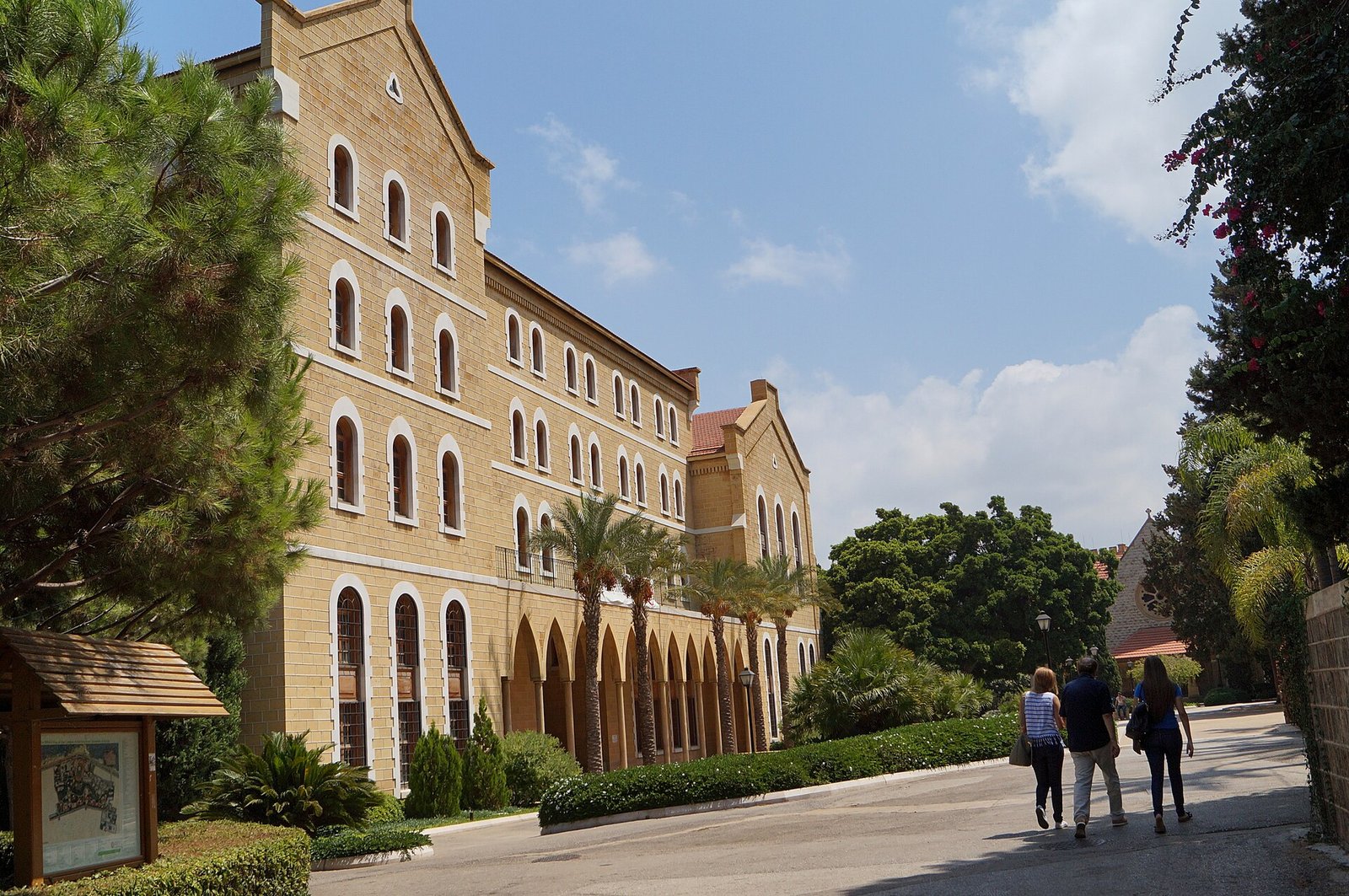 College Hall at the American University of Beirut, founded by Americans in 1866, among pines and palms