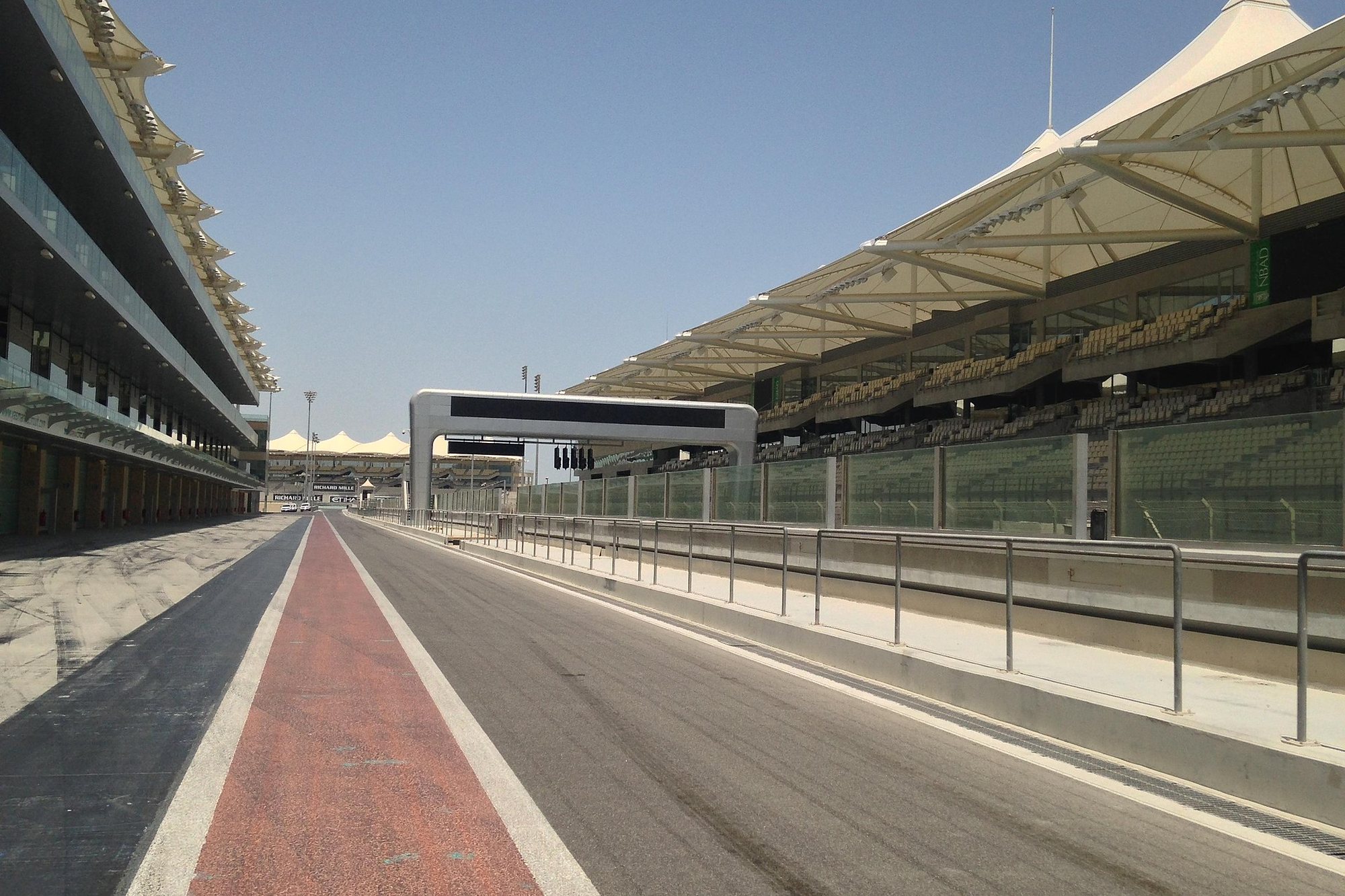The pit lane and grandstands of the Yas Marina Circuit, Abu Dhabi