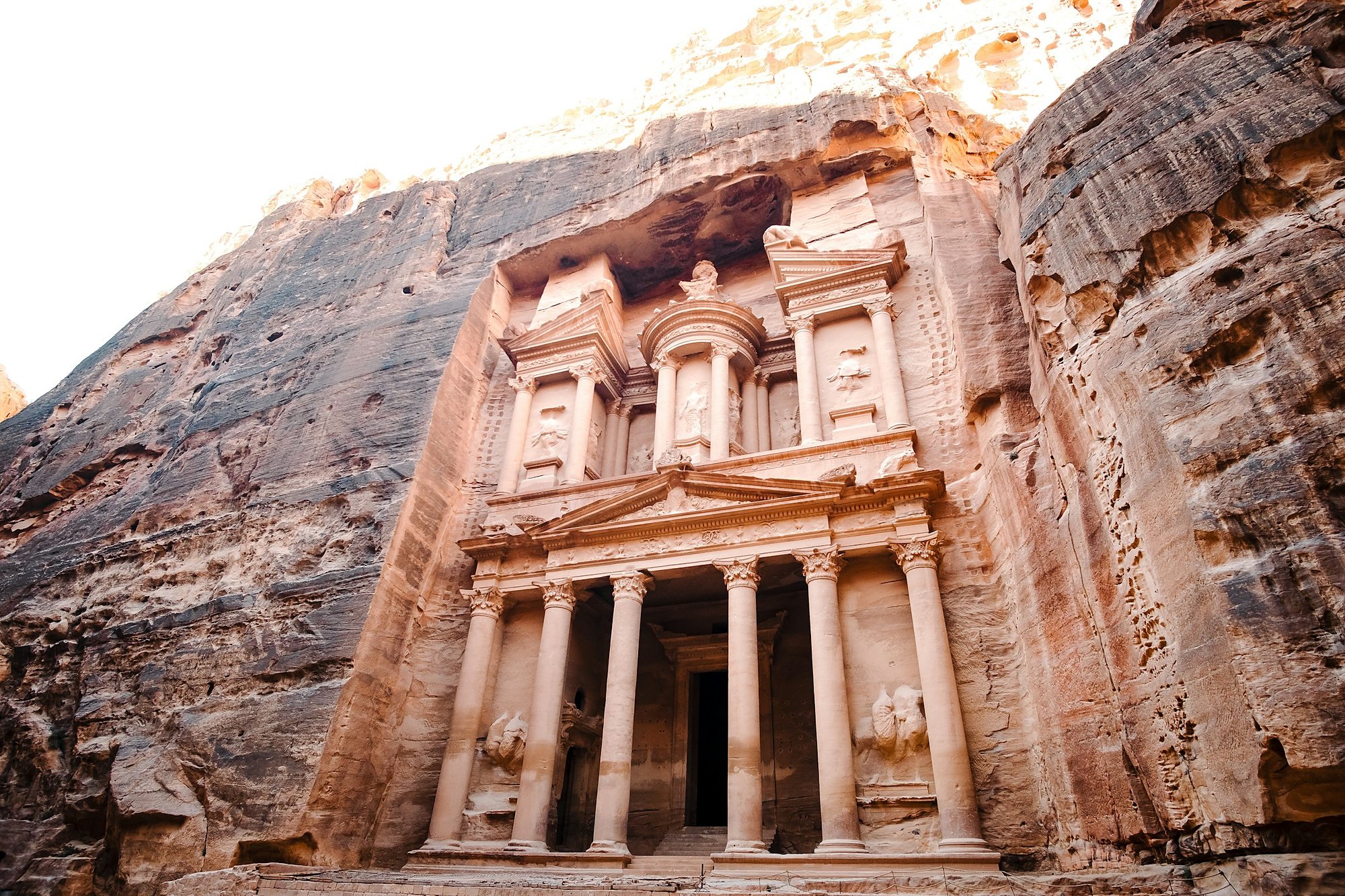 The Treasury at Petra, carved into rose-red sandstone, Jordan