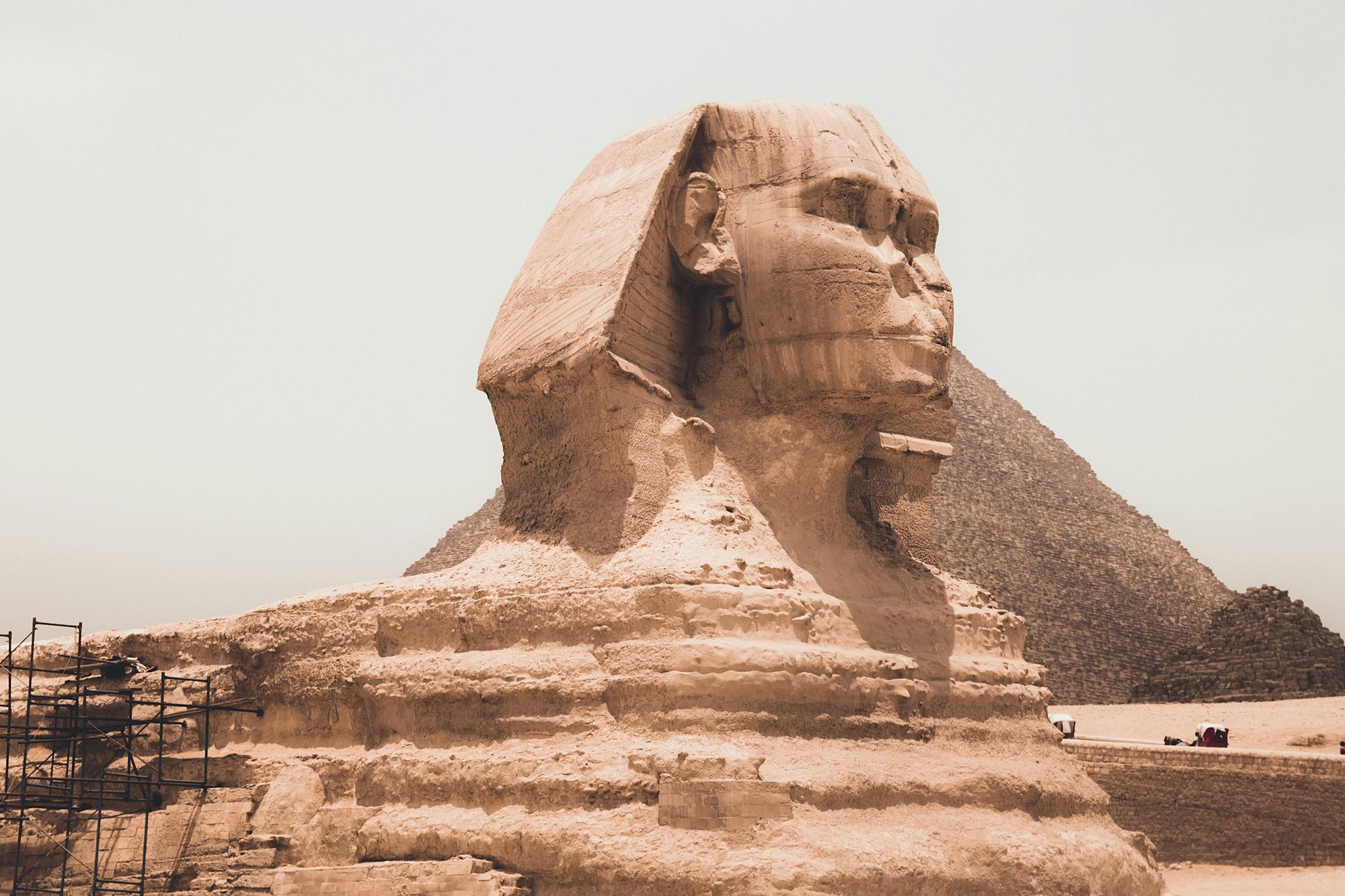 The Great Sphinx with the Pyramid of Khafre at Giza, Egypt