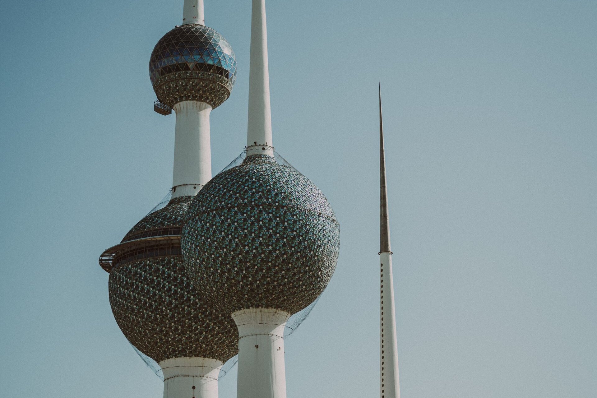 The Kuwait Towers rising above the palms, Kuwait City
