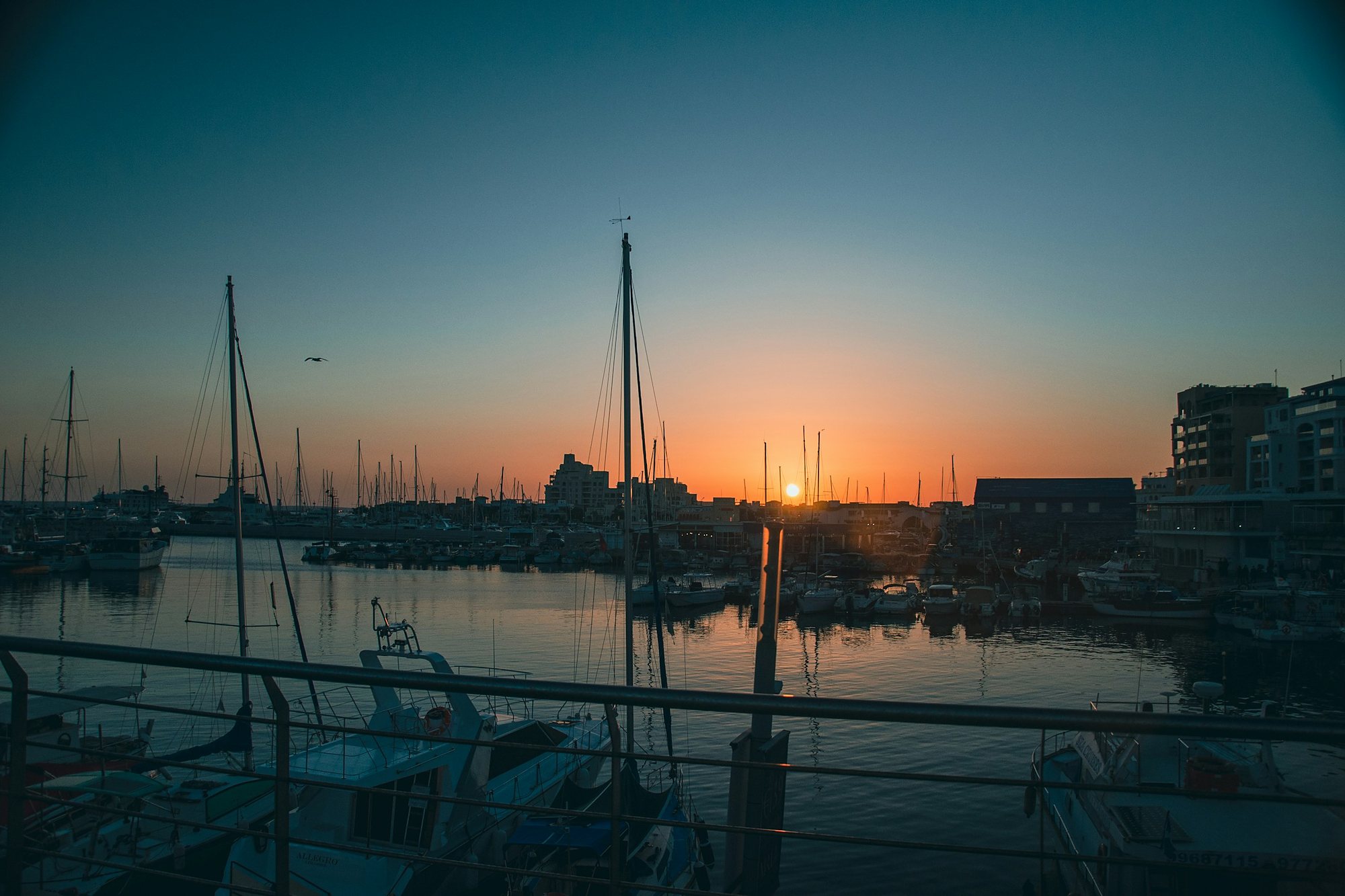 Yachts in Limassol Marina at sunset