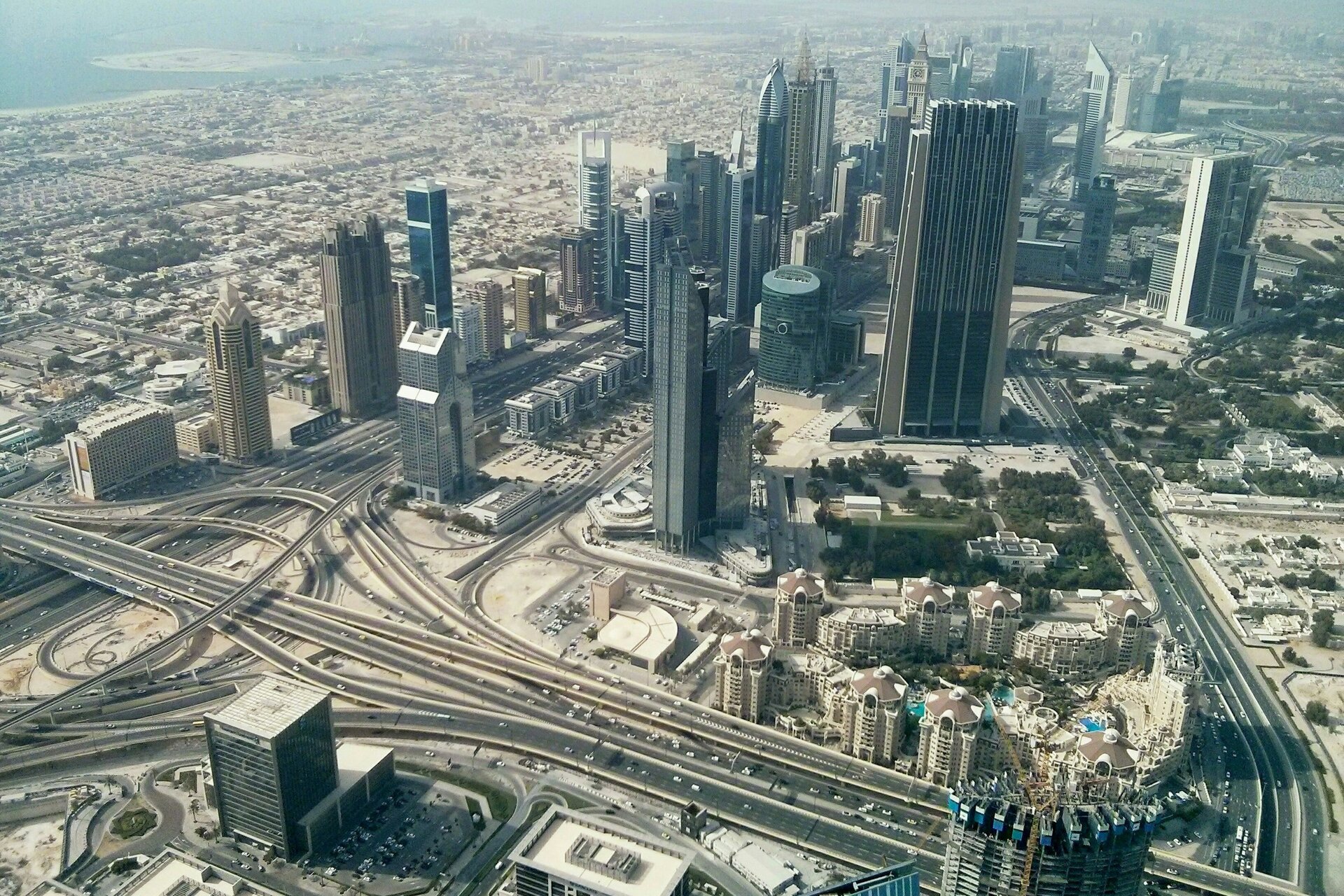Sheikh Zayed Road and the towers of Dubai seen from the Burj Khalifa